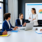 A diverse team of professionals, including men and women, in modest business attire, actively engaged in a dynamic brainstorming session within a modern, brightly lit collaborative office space. They are gathered around a large table, interacting with an interactive digital whiteboard displaying diagrams and notes. One person is gesturing towards the screen, while others are listening intently or jotting down ideas. The atmosphere is energetic and focused. Perfect anatomy, correct proportions, natural pose, well-formed hands, proper finger count, natural body proportions. Professional photography, high quality, sharp focus, vivid colors, safe for work, appropriate content, fully clothed, professional, family-friendly.