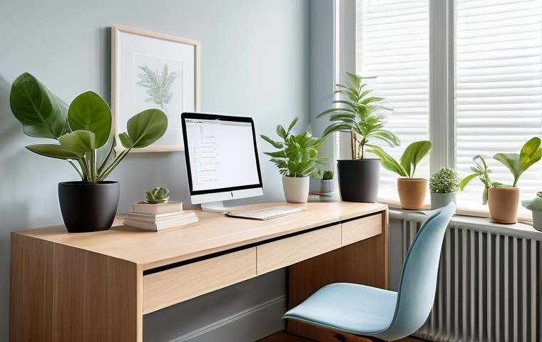 사무실 내 시각적 요소의 중요성 - Prompt 1: A Serene and Productive Workspace with Natural Elements**
