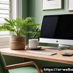 사무실에서의 재택 근무와 웰니스 - **Prompt 1: Productive Home Office Oasis** "A cozy and well-organized home office setup, bathed ...