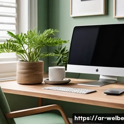 사무실에서의 재택 근무와 웰니스 - **Prompt 1: Productive Home Office Oasis** "A cozy and well-organized home office setup, bathed ...