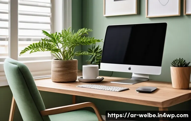 사무실에서의 재택 근무와 웰니스 - **Prompt 1: Productive Home Office Oasis** "A cozy and well-organized home office setup, bathed ...